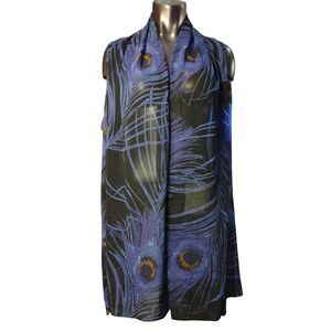 Susan Graver Women's Blue Floral Sheer Sleeveless Wrap Sweater/Robe XL